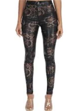 JC & JQ Metallic Snake Print Skinny Pants High Rise Stretchy Brown Black L
